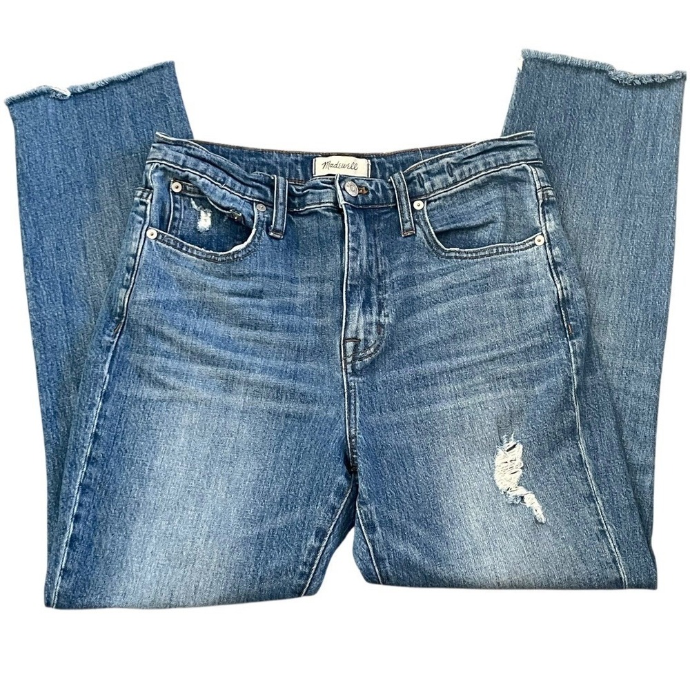 Madewell The High-Rise Boy Jean Distressed‎ Crop Raw Hem Blue  Women's Size 27 - Picture 4 of 9